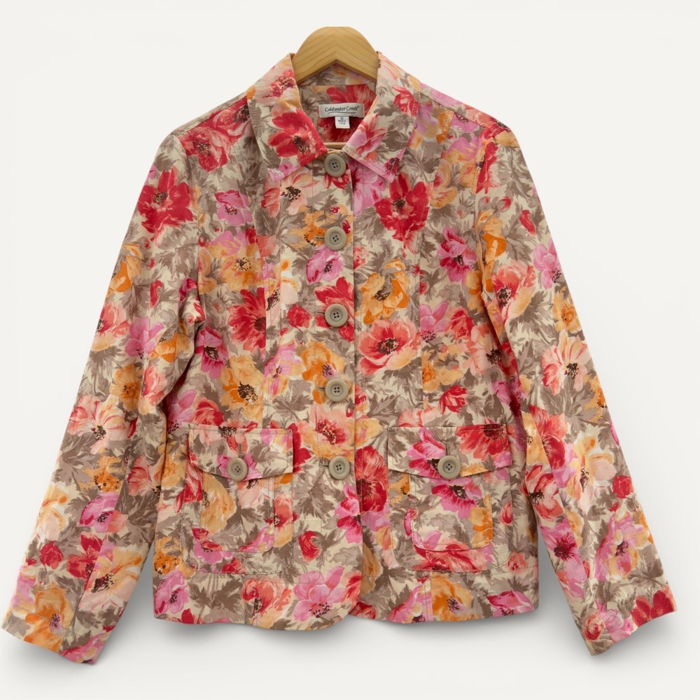 Coldwater‎ Creek 12 Floral Cotton Jacket Spring Blazer Cottagecore